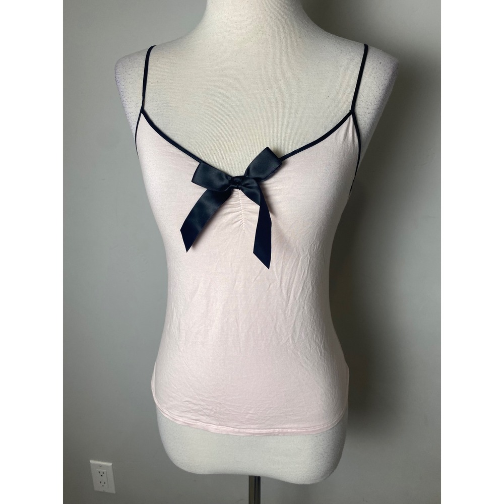 Victoria's Secret Pink Camisole Top Black Bow Accent Adjustable Straps Size M - Picture 1 of 8